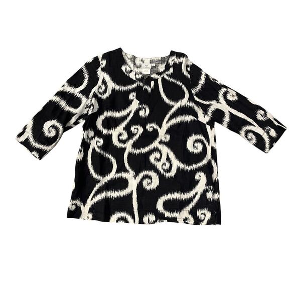 Hot Cotton Paisley Swirl 100% Linen Tunic Top Boxy Medium Popover 3/4 Sleeve - Picture 1 of 7